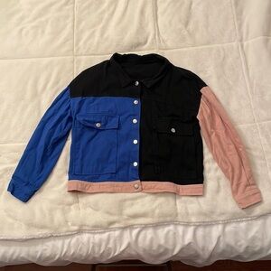 Snap-Button Collared Multicolor Jacket